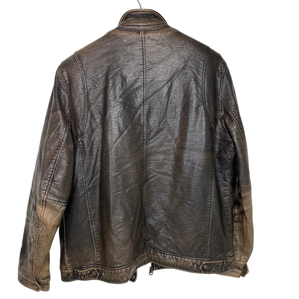 Levi's brown distressed XL faux leather Trucker/biker style jacket - Picture 3 of 15
